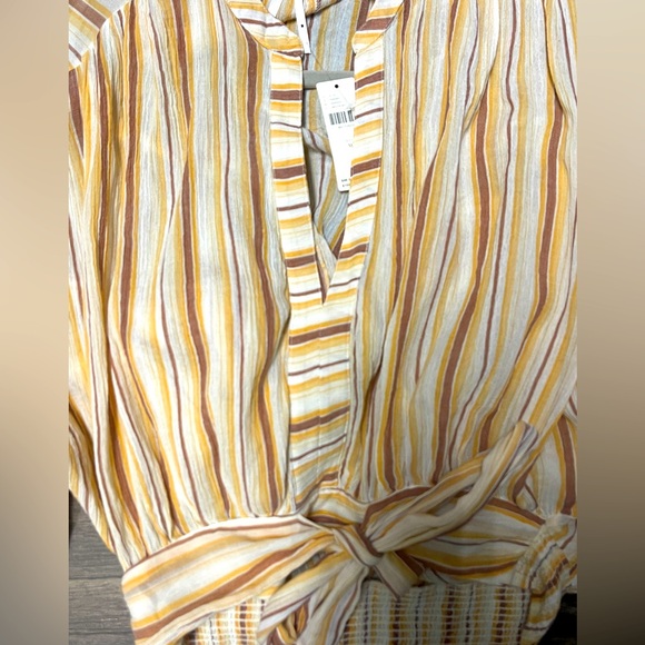 Anthropologie NWT Striped Tie-Front Blouse Balloon Sleeve Boho Top - Size Medium - Picture 7 of 8